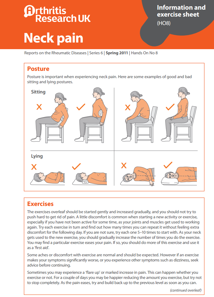 Neck Pain Exercise Sheet Sussex Msk Partnership East