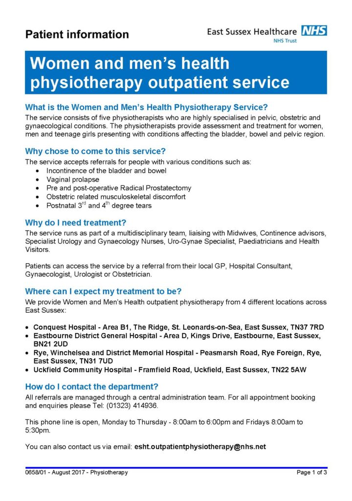 Women & Men’s Health Physiotherapy Outpatient Service