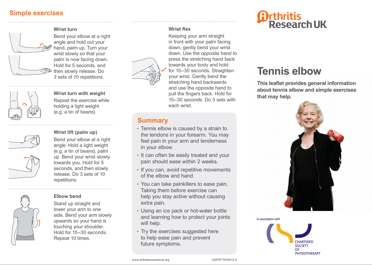 Tennis Elbow Exercise Sheet | Sussex MSK Partnership East