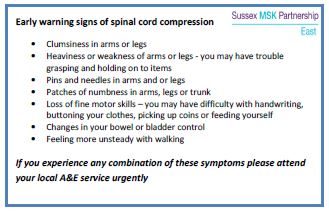 Early warning signs of spinal cord compression