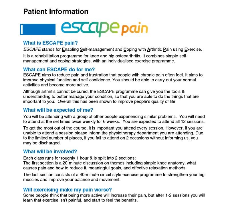 ESCAPE Pain Information