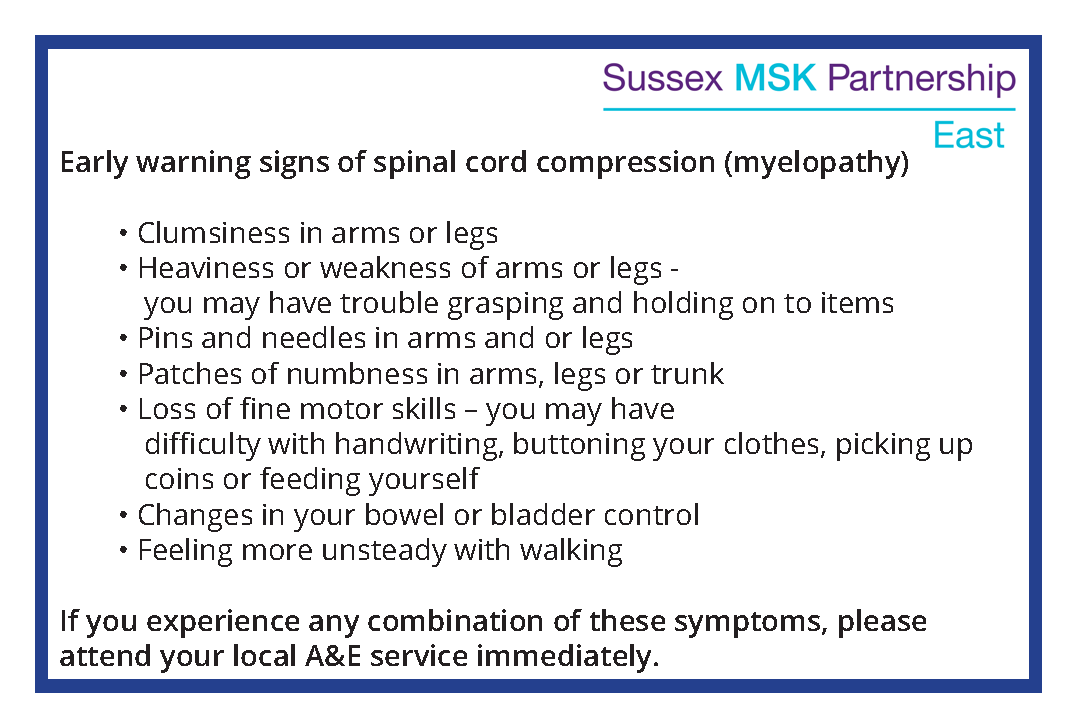 Early warning signs of spinal cord compression