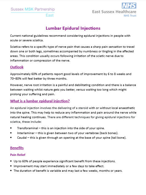 Lumbar Epidural Injection – Patient Information